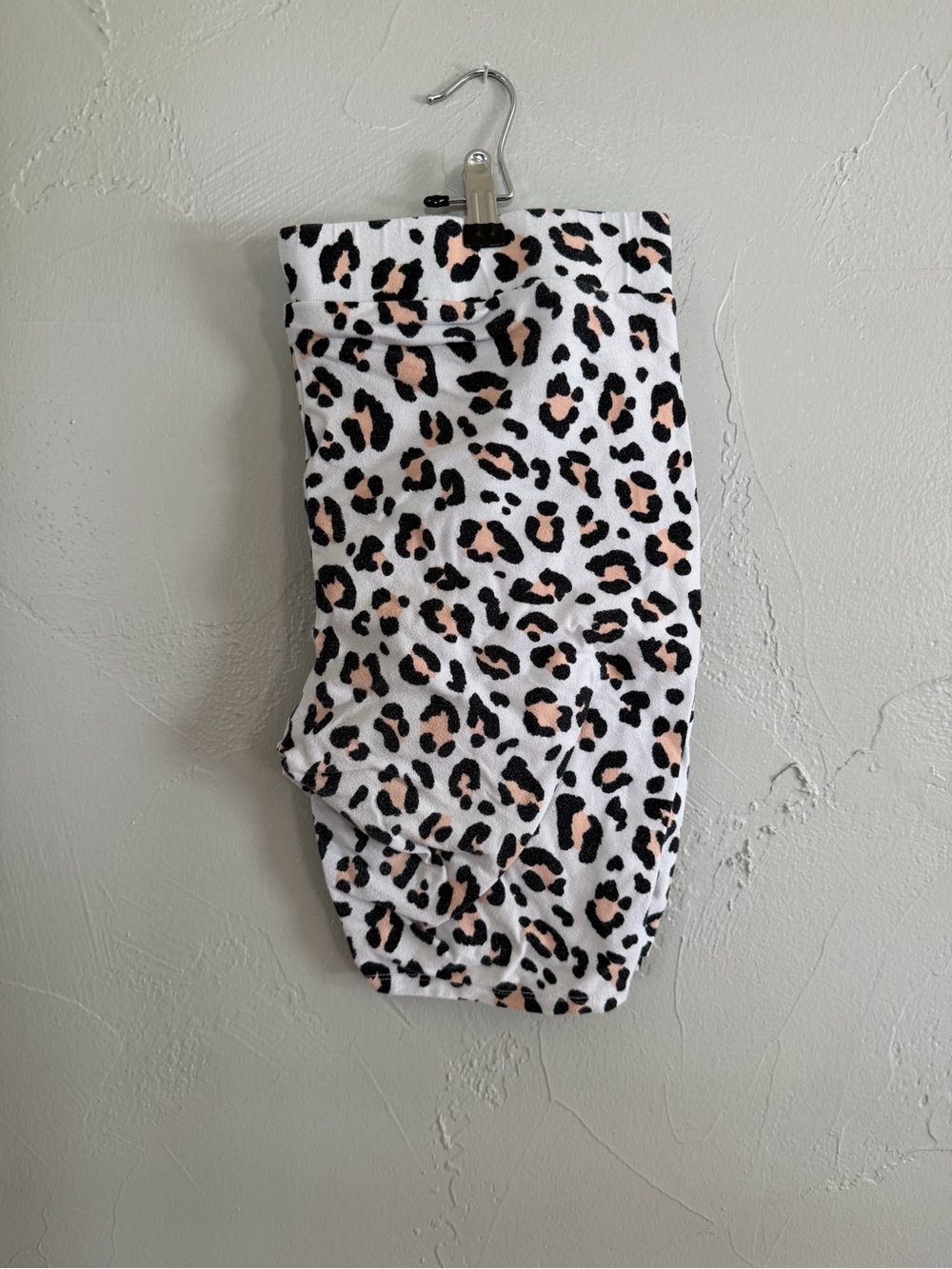 White & Peach Leopard Print Biker Shorts
